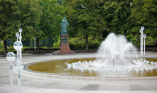 Waterspout fountain in the public park in the Spa town Frantiskovy Lazne in Czech republic,Europe