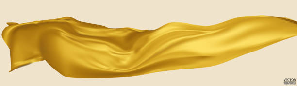 istock Flying yellow silk textile fabric flag background. Smooth elegant yellow Satin Isolated on beige Background for grand opening ceremony. Yellow curtain. 3d vector illustration 1500917070