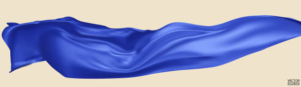 istock Flying blue silk textile fabric flag background. Smooth elegant blue Satin Isolated on beige Background for grand opening ceremony. Blue curtain. 3d vector illustration 1500917094