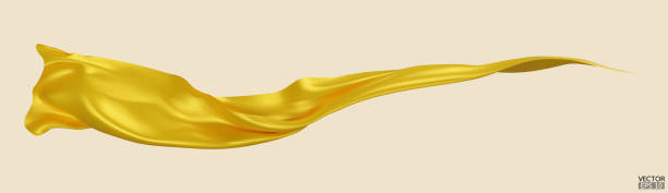 istock Flying yellow silk textile fabric flag background. Smooth elegant yellow Satin Isolated on beige Background for grand opening ceremony. Yellow curtain. 3d vector illustration 1500918547