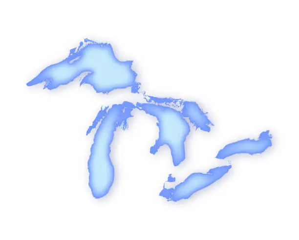 Vector illustration of Great Lakes Soft Blue Vector Map Illustration