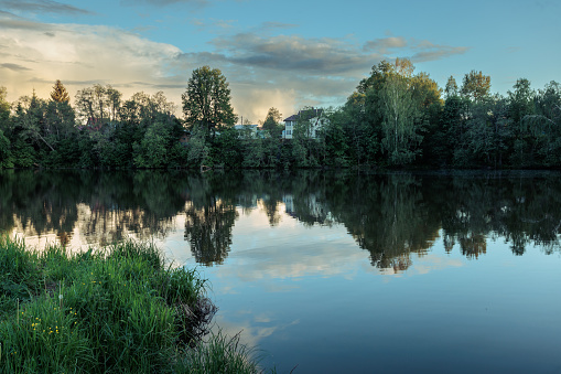 Sunset on the river. Summer landscape, Russia