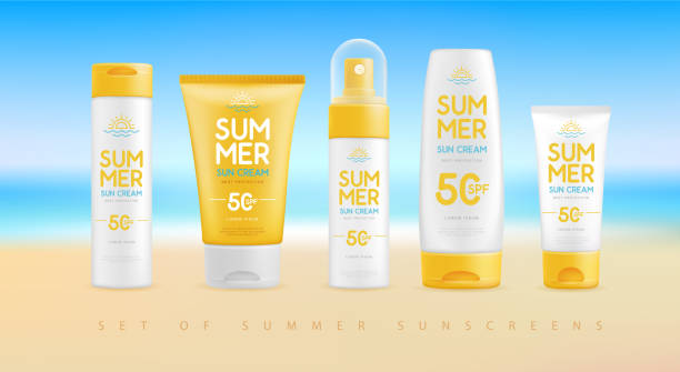 istock Summer beach blurred background with set of sunscreen creams. Colorful summer scene. Vector illustration 1500929817