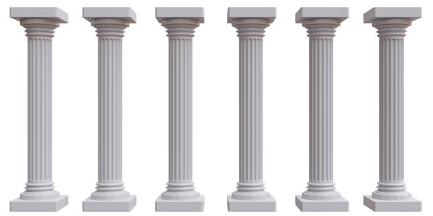 istock Six marble doric order pillar columns ancient Greek isolated on white background, 1500931485