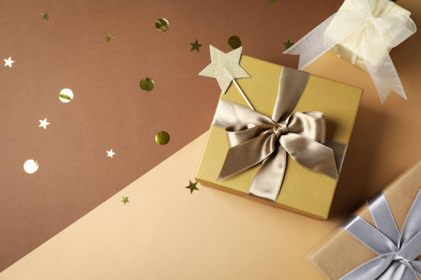 istock Concept of gift, gift boxes on two tone background 1500937232