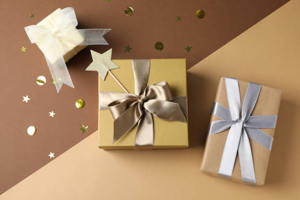 istock Concept of gift, gift boxes on two tone background 1500937285
