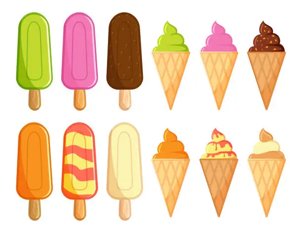 Vector illustration of Ice cream with different flavors.