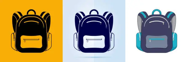 Vector illustration of Hiking backpack, schoolbag icon.