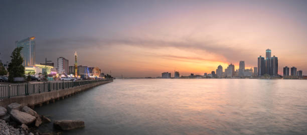 The Detroit and Windsor Skylines at Dusk
