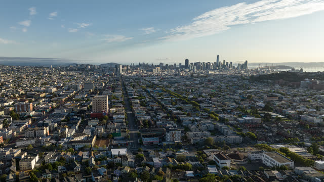 Backwards Aerial Hyper lapse of San Francisco at Sunrise