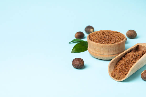 istock Concept of spices and condiments, nutmeg powder, space for text 1500947687