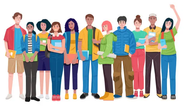 Vector illustration of Group of College Students