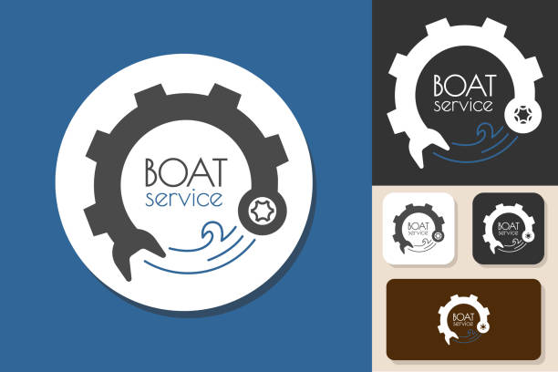 illustrations, cliparts, dessins animés et icônes de logo du service de bateau. illustration vectorielle simple - fret cargo blanc maquette
