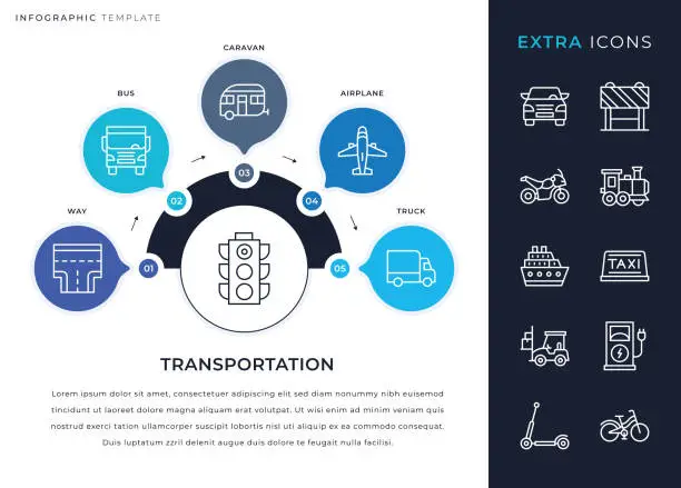 Vector illustration of Infographic Template And Transportation Line Icon Set