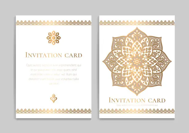 Vector illustration of Luxury invitation card design with vector mandala pattern. Vintage ornament template. Can be used for background and wallpaper. Elegant and classic vector elements great for decoration.