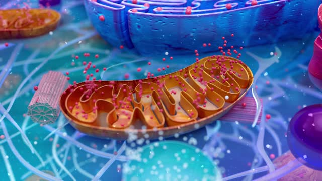 4K abstract animation of the biological cell and the mitochondria