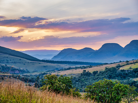 Lisbon River gorge, rolling hills and Misty Meadows in Graskop, Panorama Route, Mpumalanga, South Africa