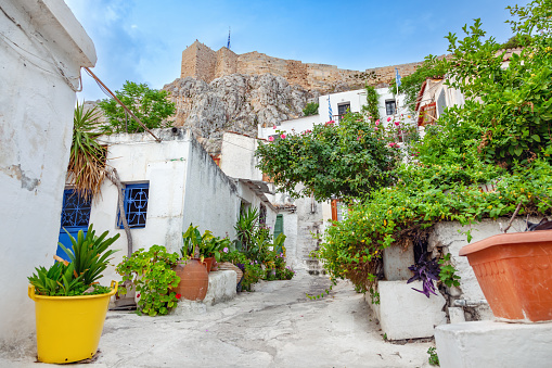 The narrow streets of Anafiotika, a village in Athens