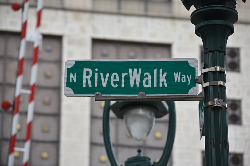 Milwaukee, Wisconsin River Walk street sign outdoors
