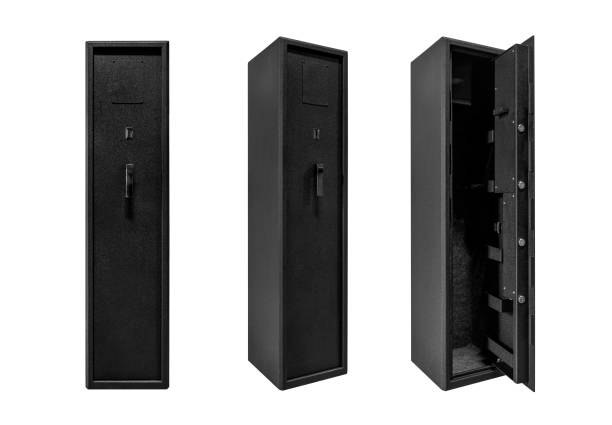 istock Home safe for storing documents, guns and valuables. Metal gun safe isolate on a white background. 1500971844