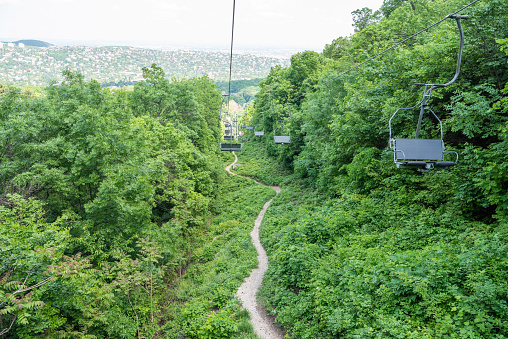 Zugliget Chairlift connecting Elizabeth Lookout tower to Zugligeti utca in Budapest, Hungary.
