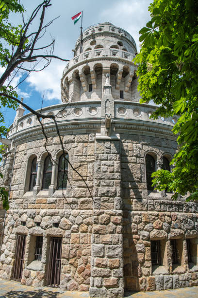 Elizabeth Lookout tower on Janos Hill (Janos-hegy) in Budapest, Hungary. Built in 1911, the tower was named after Empress Elisabeth, wife of Emperor Franz Joseph I.