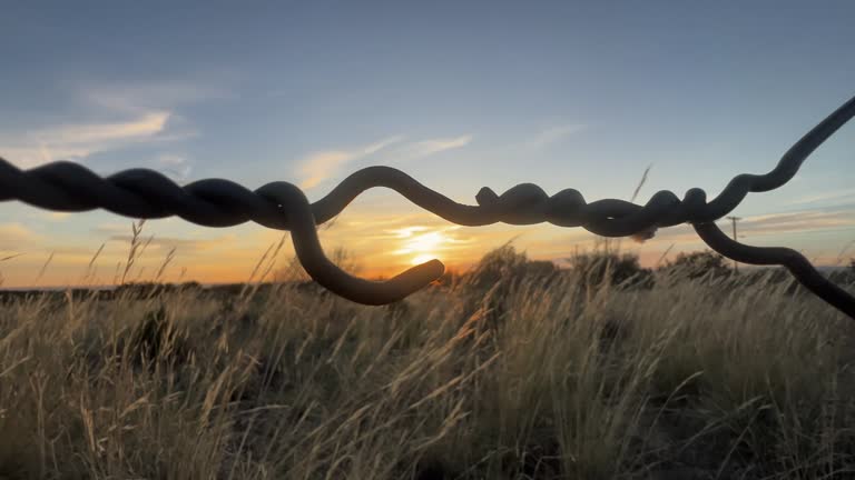 majestic sunset landscape and wire fence