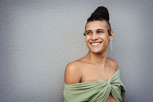 Close up portrait of Latin transgender woman