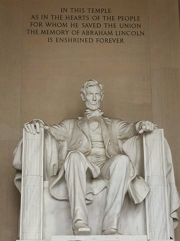 Photograph of the President Abraham Lincoln statue at the Lincoln Memorial in Washington DC.