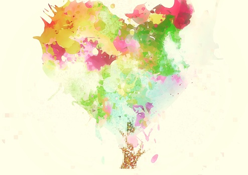 Artistic abstract heart tree illustration in watercolor style