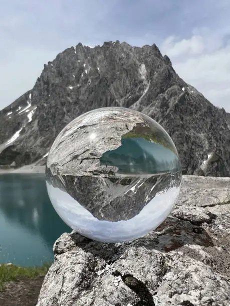Lensball with reflections of Lünersee (Montafon, Vorarlberg). In the background the famous Rätikon mountains, one of the most impressive high-mountain regions of austria and european alps.