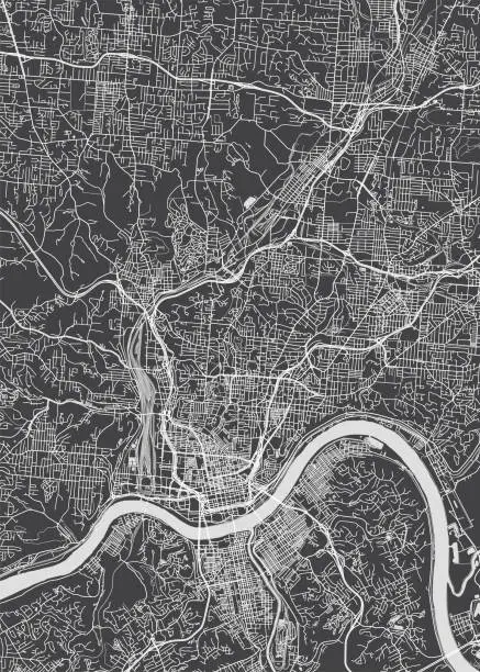 Vector illustration of City map Cincinnati, monochrome detailed plan, vector illustration