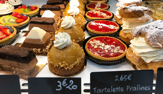 France: Gorgeous Colorful Pastries in Patisserie Case