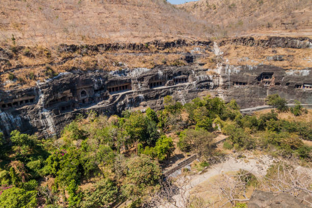 istock Buddhist caves carved into a cliff in Ajanta, Maharasthra state, Ind 1501005017