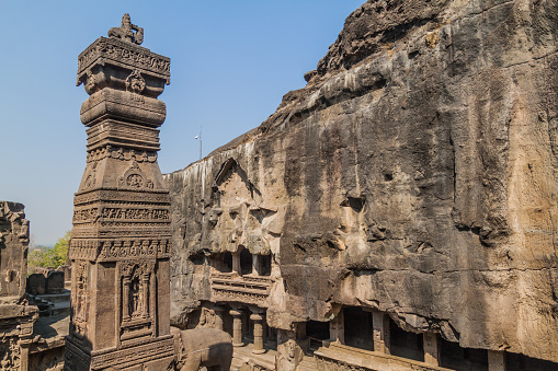 Pillar at Kailasa Temple in Ellora, Maharasthra state, India