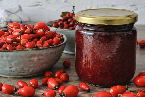 Homemade jelly jar with red berries