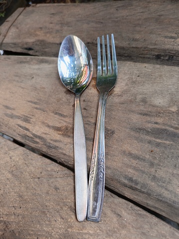 Elegant spoon and fork made of stainless steel which is strong and easy to use.