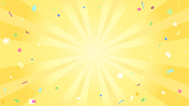 Background with confetti dancing like a cracker popping Yellow. Ratio 16:9 Background with confetti dancing like a cracker popping Yellow. Ratio 16:9 birthday stock illustrations