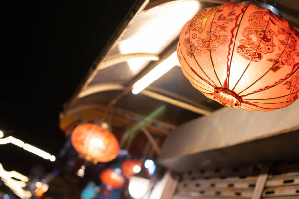 istock Red Chinese style lanterns illuminate the night. 1501015841
