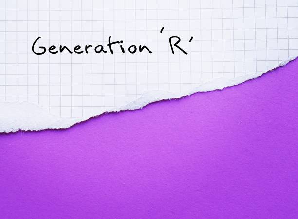 istock Torn note paper on purple background with handwritten text GENERATION R , group of people who developed new skills and re-adjusted worldview during pandemic lockdown - more in control and resilient 1501021737