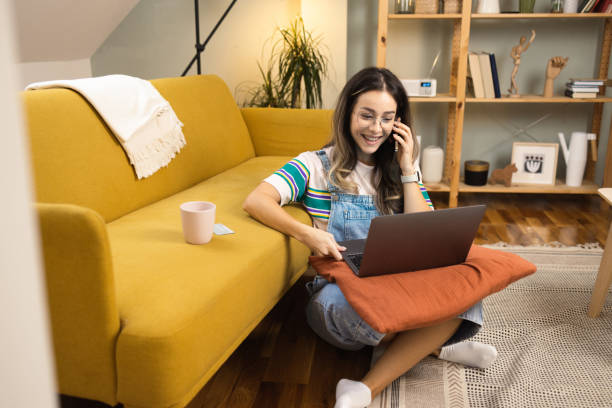 istock Happy girl ordering something online 1501023340