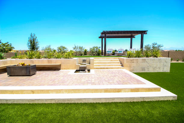 istock Terraced Yard With Pergola And Waterfall 1501027392