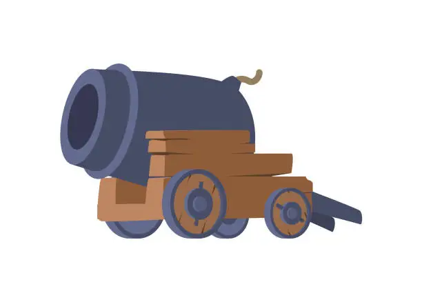 Vector illustration of Big cannon from pirate ship flat style, vector illustration