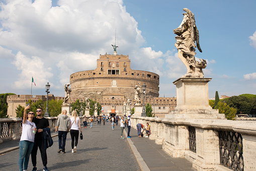 Rome, Italy - 12.10.2022: Castel Sant Angelo or Mausoleum of Hadrian in Rome Italy, built in ancient Rome, it is now the famous tourist attraction of Italy.
