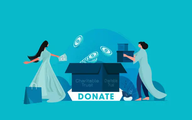 Vector illustration of Collecting donation from people and helping concept