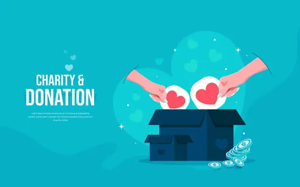 Vector illustration of Donation and volunteers work concept