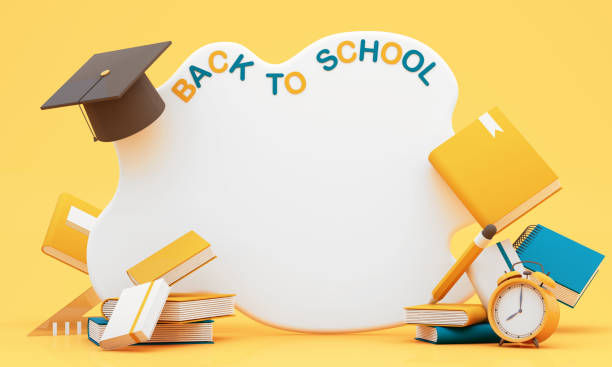 istock write board with books and accessory on yellow background. degree achievements education and Free space for announcing the opening of the study. Back to school concept 3D Rendering, 3D Illustration 1501045038