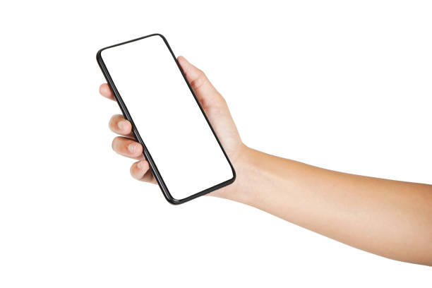 istock Empty screen phone in hand isolated on white background with clipping path, blank screen smartphone for copy space and advertisement 1501050255