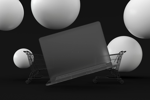 Black Friday concept with blank screen laptop. Digitally generated image.