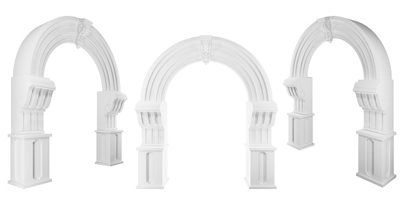 classic arch door isolated on white background PNG 3d rendering.